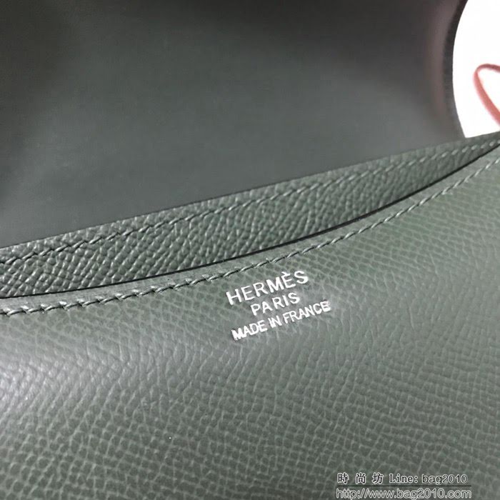 HERMES愛馬仕 H空姐包 進口原廠EP皮 頂級蜜蠟製作 街拍必備單品 祖母綠金銀 單肩斜挎包  Ama1559